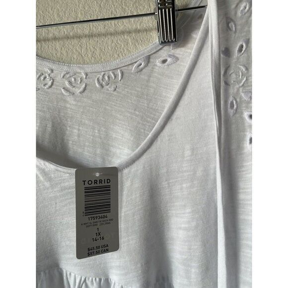 Torrid  White Babydoll Crew Neck Embroidered Eyelet Tie Back Top, 1X - Picture 5 of 8